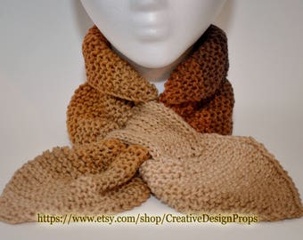 Knit Coffee Ascot Scarf - Pull Through Keyhole Stay Put Popular Ascot Short Scarf Top Trend Christmas Gift Winter wear Men Women