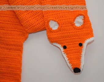 Crochet Animal Woodland Popular Fox Scarf -  Women Accessories, Winter Fashion, soft long scarf, christmas gift, animal lovers