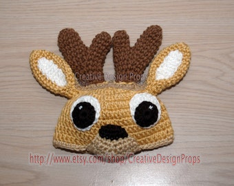 Crochet Baby Deer Bambi Hat for newborn - Photo Prop for baby or Baby Shower Gift - size 0-1mo, 2-3 mo, 3-6 mo Halloween, Christmas, Winter