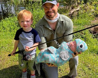 Crochet Rainbow Steelhead Trout Bass Fish Costume for Baby, Cocoon and Hat newborn outfit, Halloween, photo prop, Fisherman baby shower
