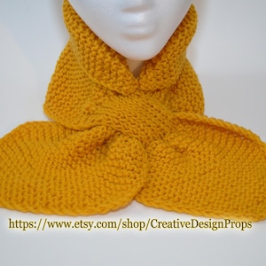 Knit Mustard Ascot Scarf - Pull Through Keyhole Stay Put Popular Ascot Short Scarf Bestseller Top Trend Christmas Gift Martha Stewart