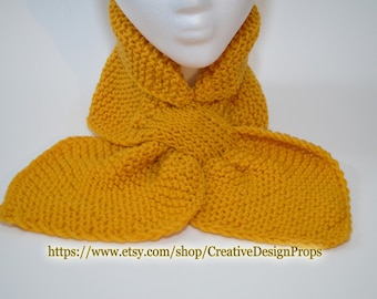 Knit Mustard Ascot Scarf - Pull Through Keyhole Stay Put Popular Ascot Short Scarf Top Trend Christmas Gift Winter wear Men Women