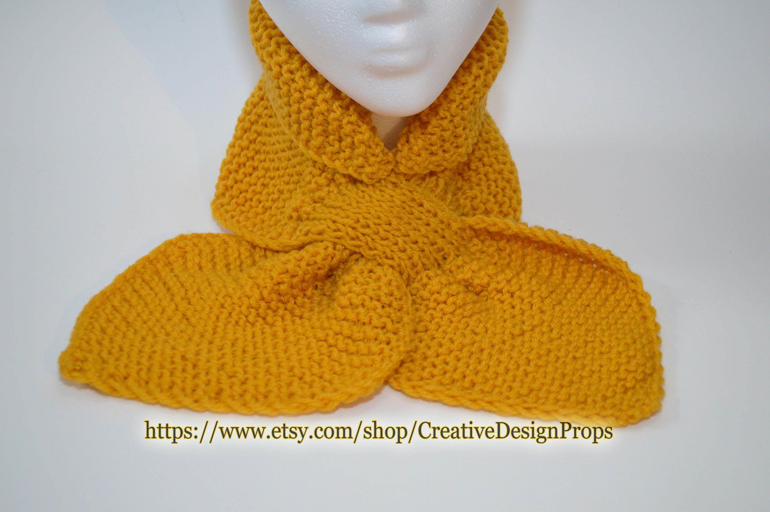 CreativeDesignProps Knit Mustard Ascot Scarf - Pull Through Keyhole Stay Put Popular Ascot Short Scarf BestSeller Top Trend Christmas Gift Martha Stewart