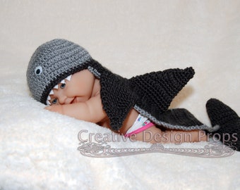 Nautical Sea Marine Critter - Shark Hat and back cover set Photo Prop Cape Nursery Halloween gift for baby shower