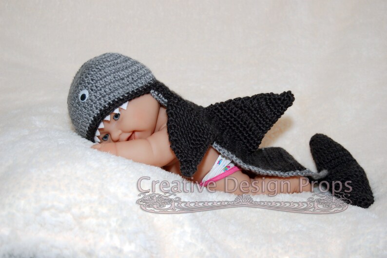 Nautical Sea Marine Critter Shark Hat and back cover set Photo Prop Cape Nursery Halloween gift for baby shower image 1