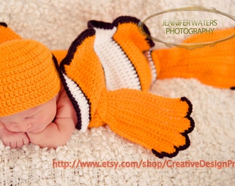 Character Costume Finding Nemo Dory set - Clownfish Cocoon and Hat coral fish newborn outfit Halloween photo prop gift for baby shower