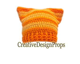 Crochet Orange Bi Colored Cat Ear Beanie Kitty Ear Hat, Slouchy Beanie Fashion Funny Gifts Cat Lovers Stray Kids Hat Cat Cosplay Anime