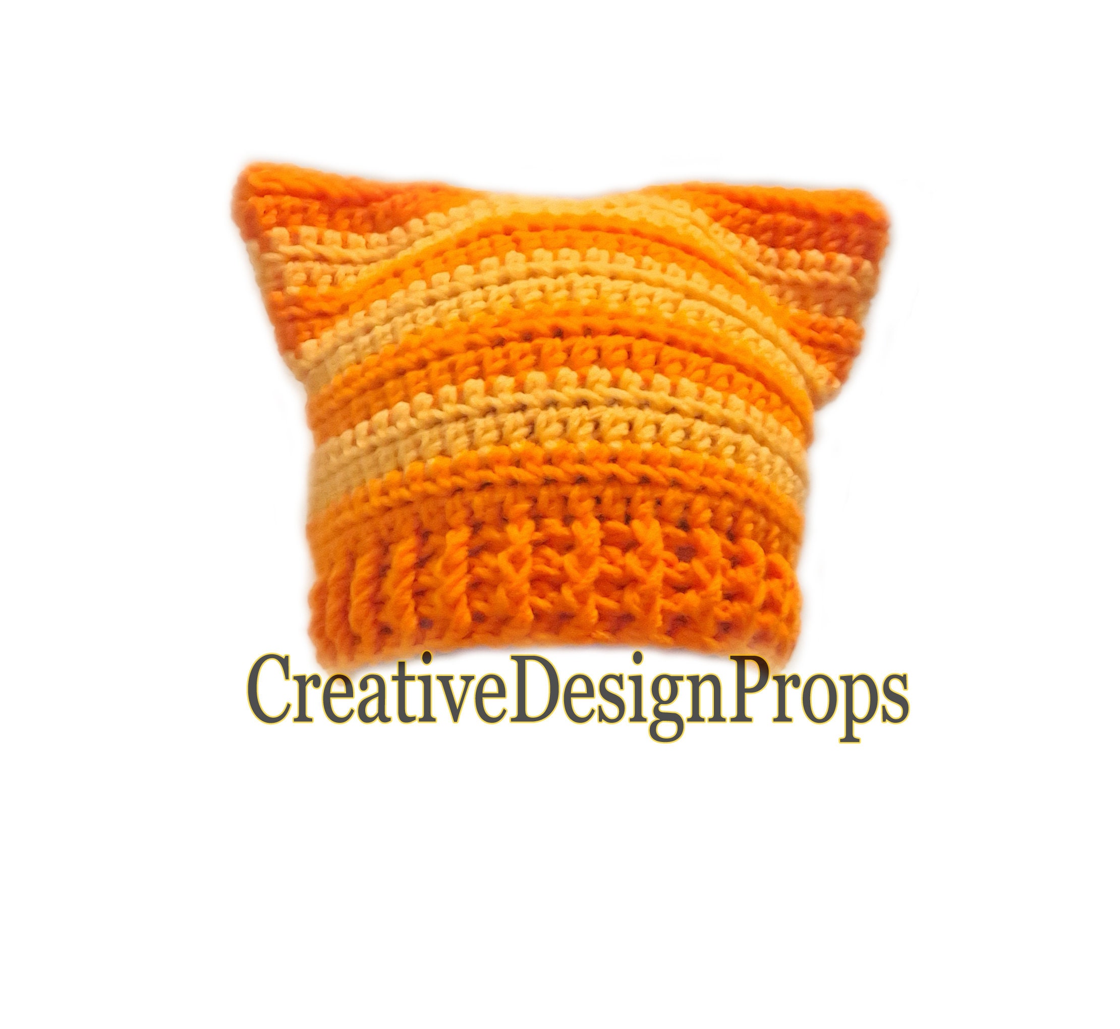 Crochet Orange Bi Colored Cat Ear Beanie Kitty Ear Hat, Slouchy