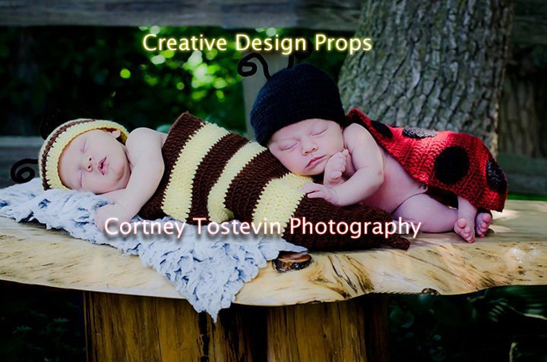 Cocoon and Hat Bumble Bee set newborn outfit, Halloween costume, photo prop, Baby Shower Gift, image 2