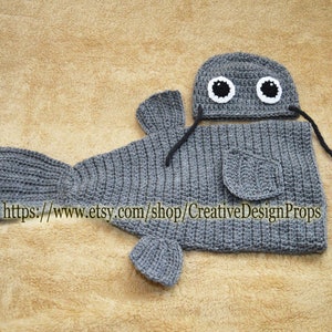 Crochet Trout Bass Fish Costume for Baby, Cocoon and Headband with fishing hook newborn outfit, Halloween, photo prop, Fisherman baby shower image 8