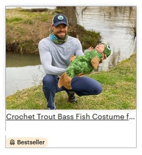 Crochet Trout Bass Fish Costume for Baby, Cocoon and Headband With