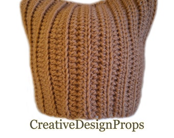 Crochet Dark Brown Cat Ear Beanie Kitty Ear Hat, Slouchy Beanie Fashion Funny Gifts Winter Accessories Stray Kids Hat Cat Cosplay Anime