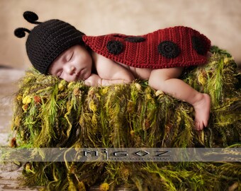 Crochet Newborn Costume - The Lady Bug Cape outfit for baby - Great Photo Prop or Perfect Baby Shower Gift