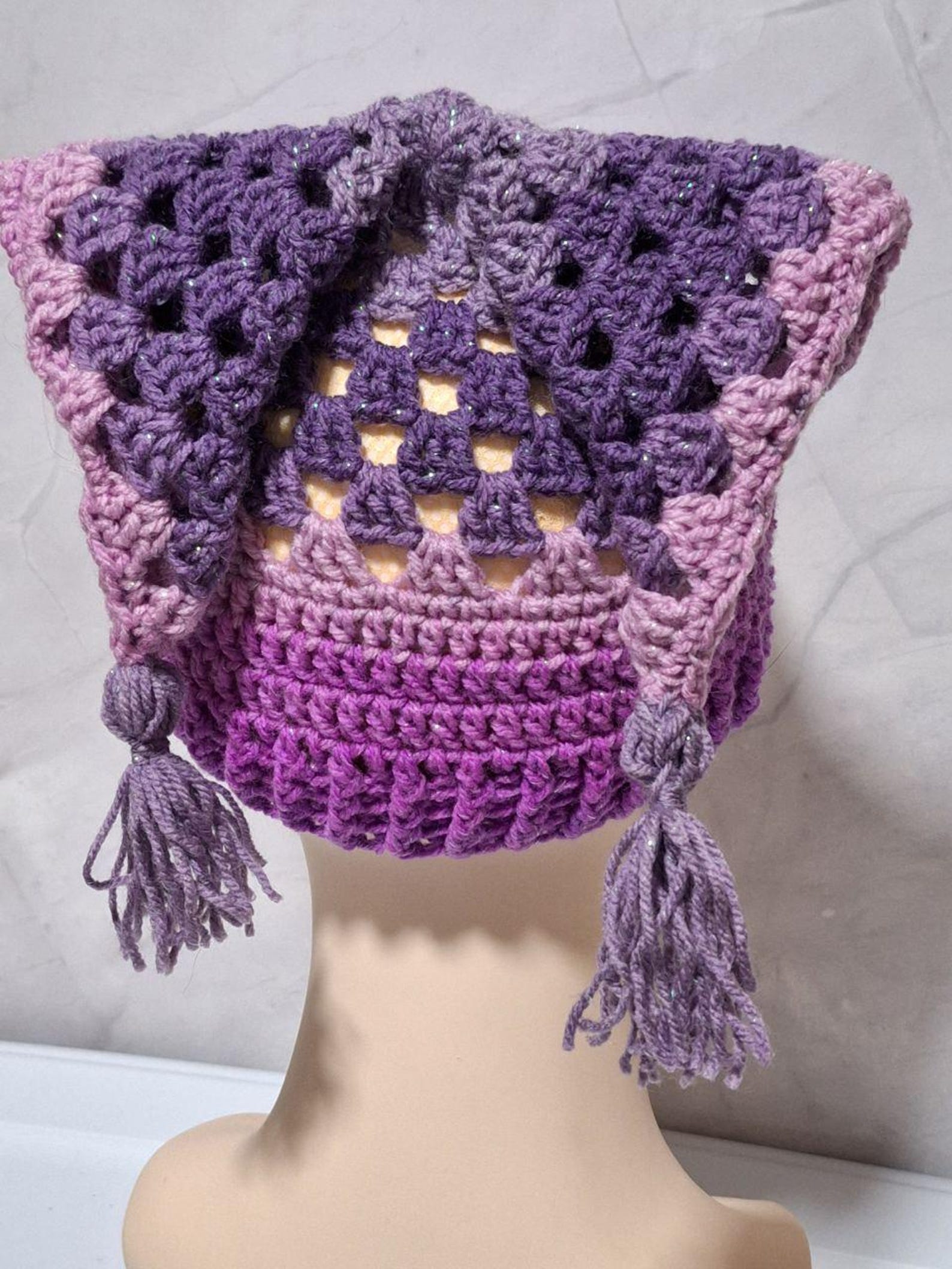 Sparkle Toque Crochet Purple Sparkle Glitter Hexi Jester Foole's Hat Rave Beanie ...