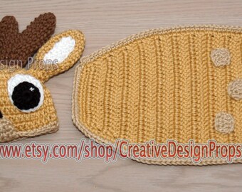Crochet Baby Deer Bambi Cape outfit for newborn - Fawn Hat and back cover set - Photo Prop Cape for baby or Baby Shower Gift