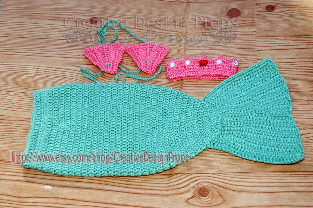 Crochet Mermaid Outfit Tail and Seashell Bikini Top With Crown Tiara Photo  Prop for Newborn to 3 Months -  Canada