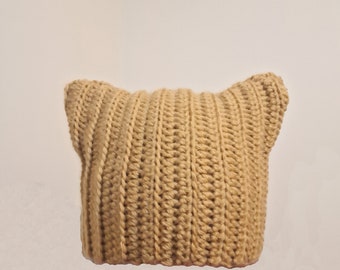 Crochet Brown Cat Ear Beanie Kitty Ear Hat, Slouchy Beanie, Holiday Fashion, Funny Gifts Winter Accessories Stray Kids Hat Cat Cosplay Anime