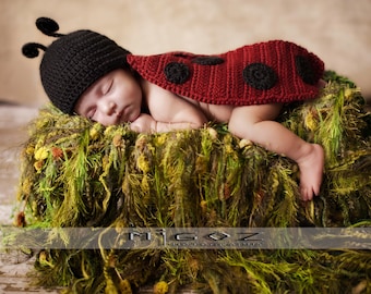 Crochet Costume - PDF Pattern - The Lady Bug outfit for newborn baby - Photo Prop or Baby Shower Gift