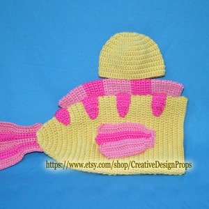Fish Disney Costume for Baby Flounder Cocoon and Hat set, newborn outfit Halloween, photo prop or gift for baby shower image 6
