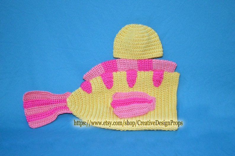 Fish Disney Costume for Baby Flounder Cocoon and Hat set, newborn outfit Halloween, photo prop or gift for baby shower image 6