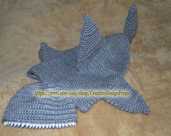 Nautical Sea Marine Critter - Shark Hat and Cocoon set - Halloween, Photo Prop Cape for newborn baby or Baby Shower Gift - Pick your color