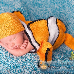 Clownfish Costume for Baby Exclusive Finding Nemo set Cocoon and Hat coral fish newborn outfit Halloween, photo prop, baby shower image 1