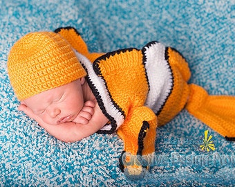 Clownfish Costume for Baby - Exclusive Finding Nemo set - Cocoon and Hat - coral fish newborn outfit - Halloween, photo prop, baby shower