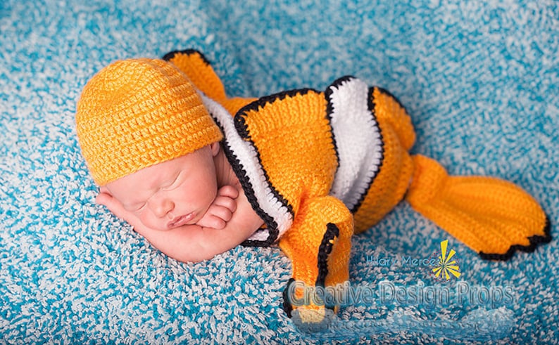Clownfish Costume for Baby Exclusive Finding Nemo set Cocoon and Hat coral fish newborn outfit Halloween, photo prop, baby shower image 1