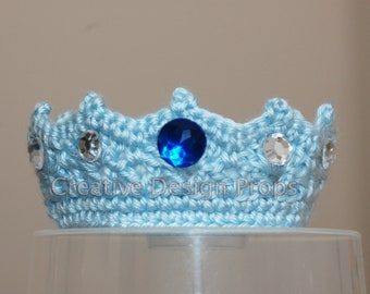 Crochet Baby Prince Crown - Handmade Infant Tiara with Rhinstone Gems - Ecxellent Photo Prop or Wonderful Gift for Baby Shower