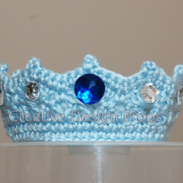 Crochet Baby Prince Crown - Handmade Infant Tiara with Rhinstone Gems - Ecxellent Photo Prop or Wonderful Gift for Baby Shower