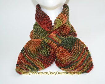 Knit Multicolor Ascot Scarf - Pull Through Keyhole Stay Put Popular Ascot Short Scarf Christmas Gift Winter wear Women Miss Maple Scarf