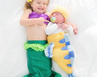 Fish Disney Costume for Baby - Flounder Cocoon and Hat set, newborn outfit - Halloween, photo prop or gift for baby shower