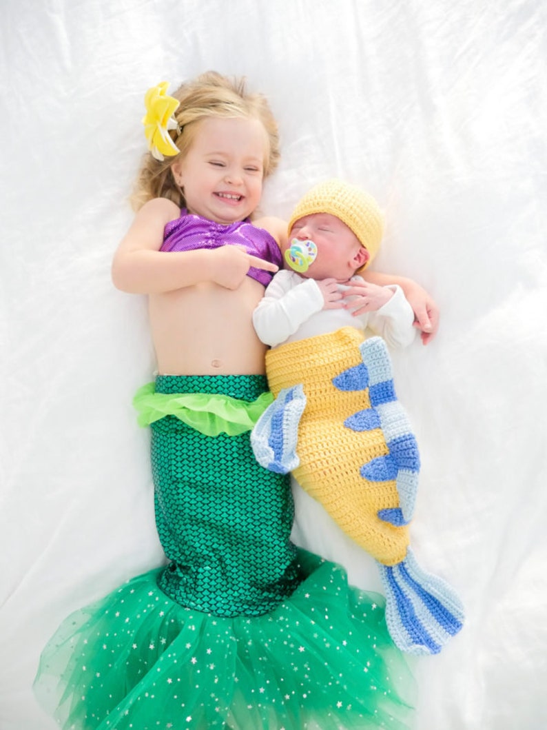 Fish Disney Costume for Baby Flounder Cocoon and Hat set, newborn outfit Halloween, photo prop or gift for baby shower image 1