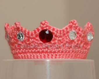 Crochet Baby Princess Pink Crown - Handmade Tiara with Rhinstone Gems - Ecxellent Photo Prop or Wonderful Gift for Baby Shower