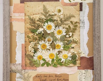 Pressed Flower Art - Framed Botanical Display - Ferns & Daisies