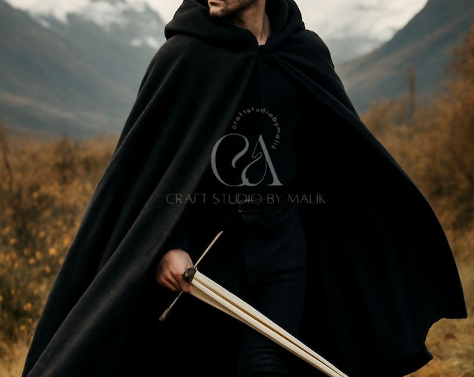 Men's 100% Wool Medieval Hooded Cloak - Gothic Cosplay Cape