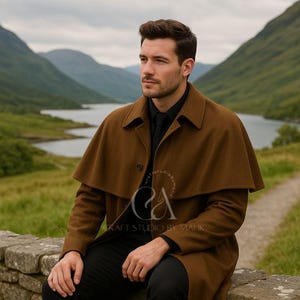 Herren Handgefertigter Wolle Inverness Cape Mantel - Brauner Sherlock Holmes Mantel