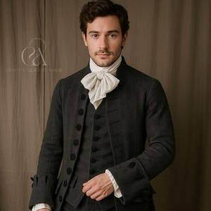 Men's Wool Frock Coat Set: Vintage 18th Century Regency Gentleman Costume