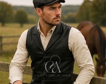 Handmade Leather Western Vest, Cowboy Riding Waistcoat