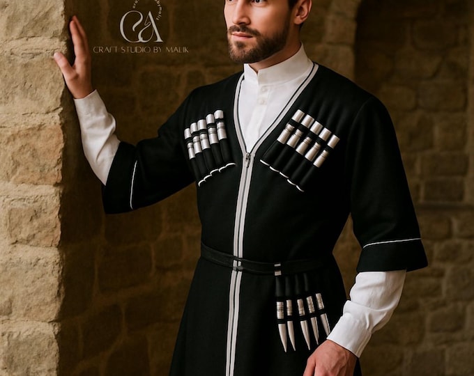 Handmade Men's Wool Cherkeska Coat: Georgian Cossack Outfit