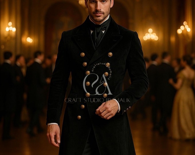 Men's Black Velvet Tailcoat: Victorian Steampunk Gothic Frock Coat