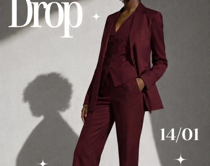 Women’s Tailored Suit, Burgundy Blazer & Pants Set