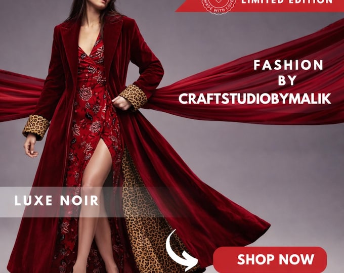 Burgundy Velvet Long Coat with Leopard Lining