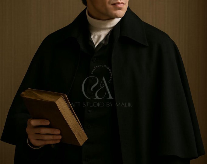 Vintage Wool Frock Coat with Cape: 18th Century Regency Attire