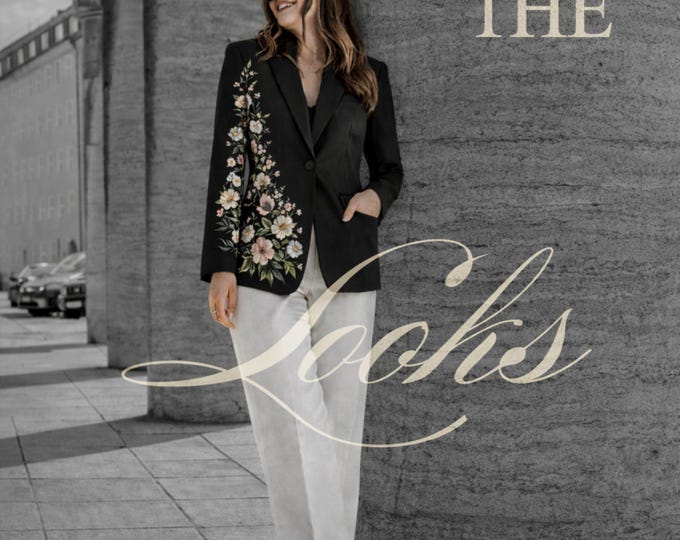 Embroidered Satin Blazer & Pants Set, Custom Floral Jacket with Tailored Trousers