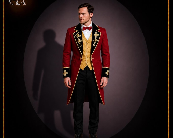 Red Gold Tailcoat, Men's British Ringmaster Jacket