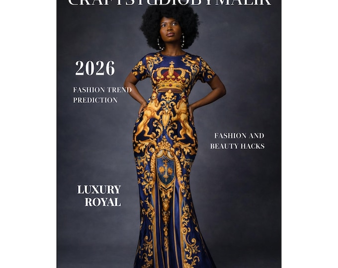 Royal Blue Baroque Maxi Dress, Gold Print Gown