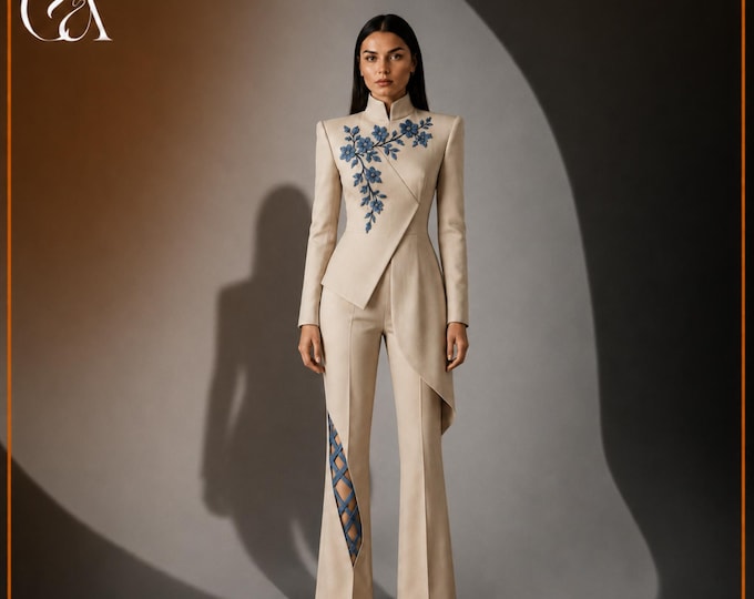 Floral Embroidered Blazer Set