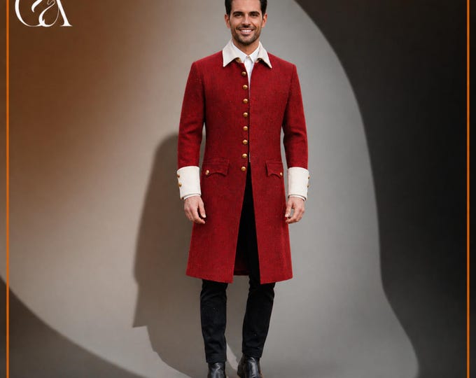 Red Wool Overcoat: Historical Military Steampunk Style