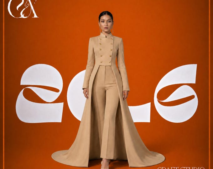 Wool Tailored Coat Set for Women, Custom Made Long Coat with Satin Lining